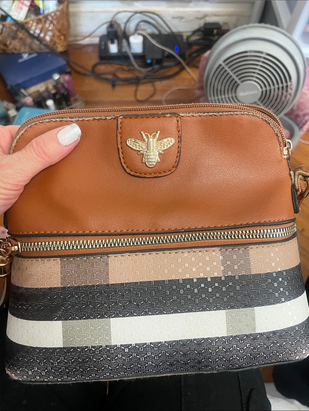 Women's Tan Crossbody Bag with Tassel Accent